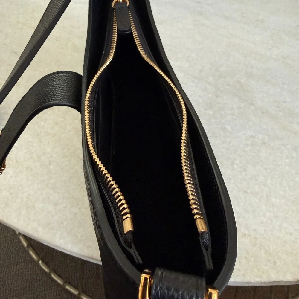 Versace Virtus‎ Small Hobo Bag Black Grained Leather Gold Barocco V